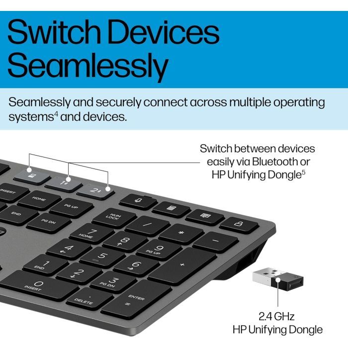 Клавиатура HP 720 Multi-Device Rechargeable Wireless/Bluetooth UA Black (9T5B1AA) изображение 2