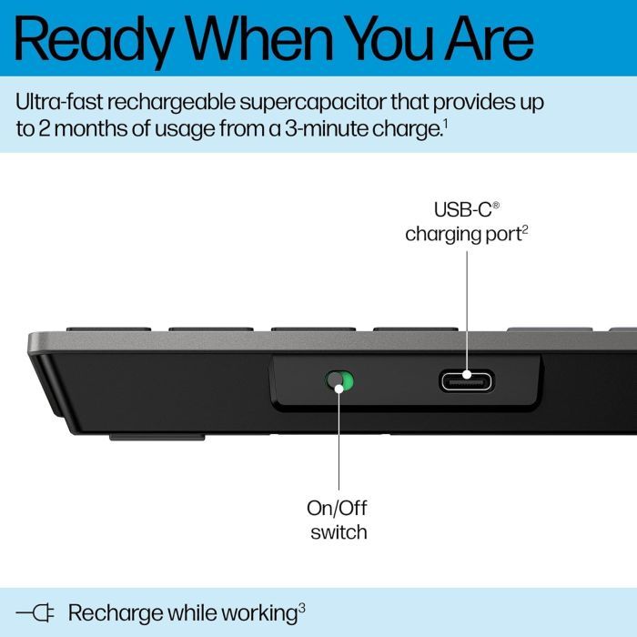 Клавиатура HP 720 Multi-Device Rechargeable Wireless/Bluetooth UA Black (9T5B1AA) изображение 3