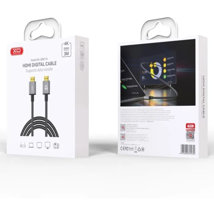Кабель мультимедийный HDMI to HDMI 3.0m v2.0 black XO (GB017A-HDMI.tranish) изображение 4