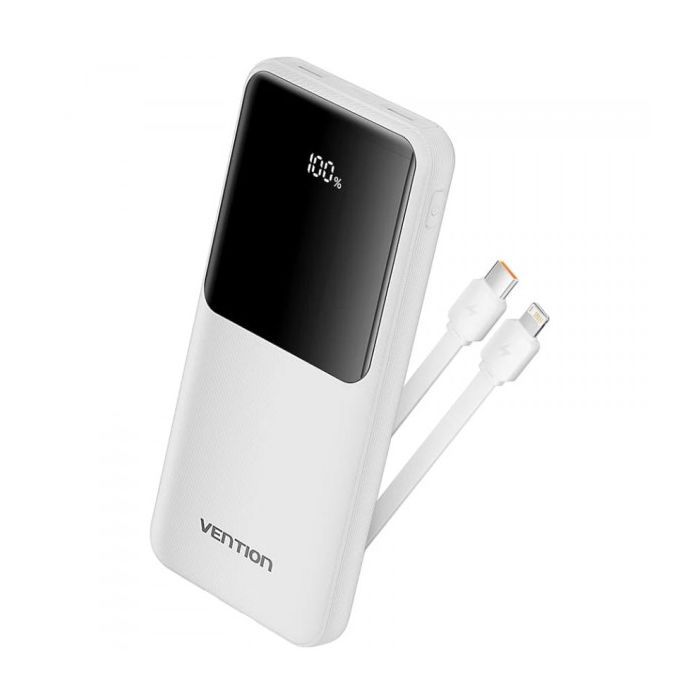 Батарея універсальна Vention 10000mAh 22.5W 3A PD, Built-in USB-C+Lightning Cables, White (FHOW0)