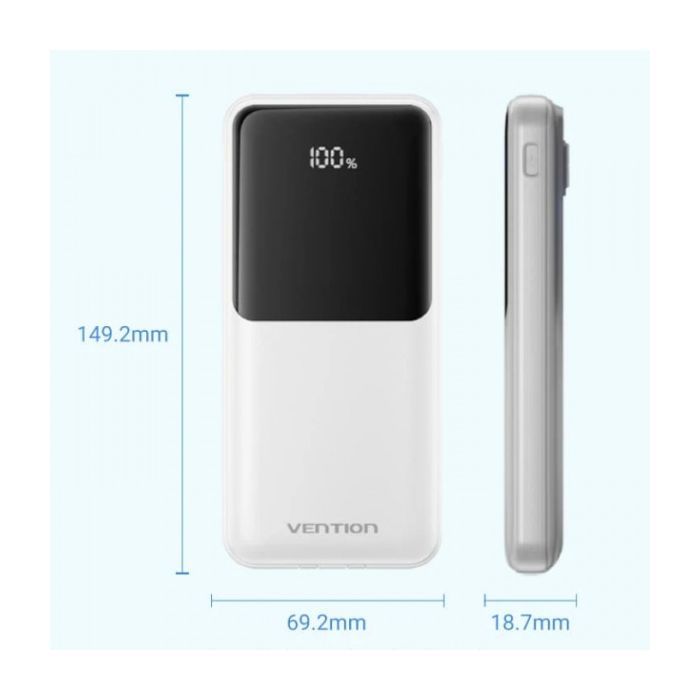 Батарея універсальна Vention 10000mAh 22.5W 3A PD, Built-in USB-C+Lightning Cables, White (FHOW0) зображення 3