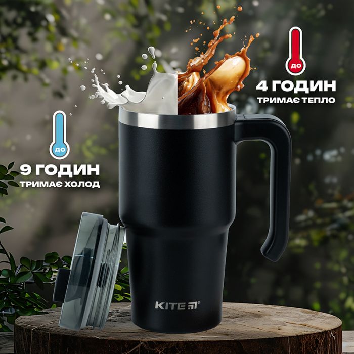 Термокружка Kite з ручкою 600 мл чорна (K24-1207-1) изображение 9