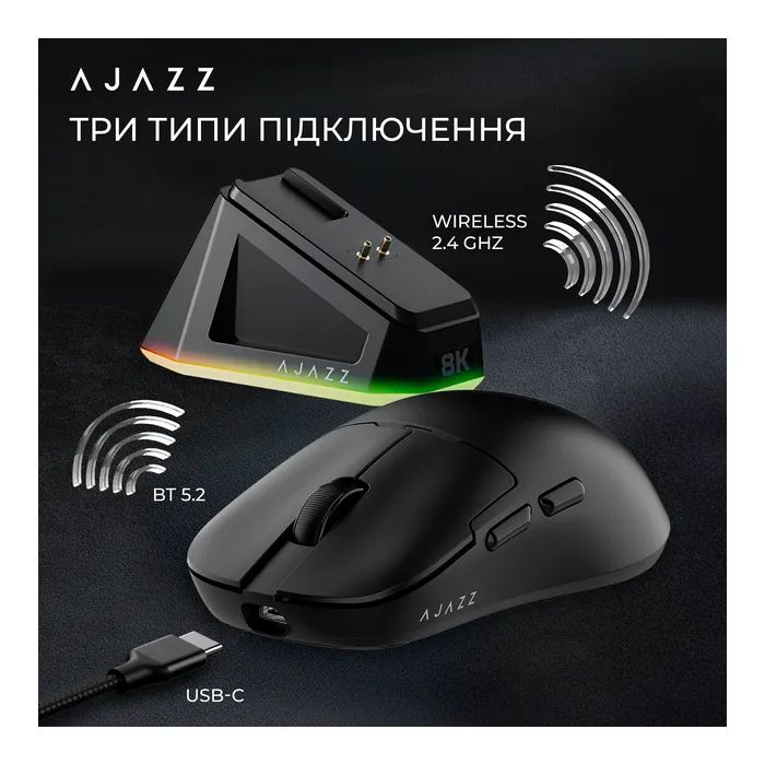 Мишка Ajazz AJ159PRO Wireless/Bluetooth/USB Charging Dock White (AJ159-PRO-W) зображення 11