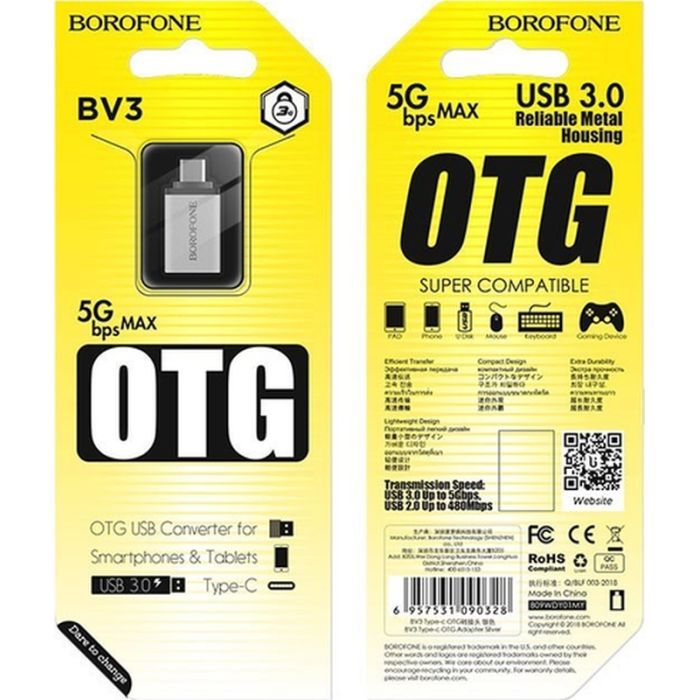 Перехідник OTG USB 3.0 AF to USB-C BOROFONE (6957531090328) зображення 8