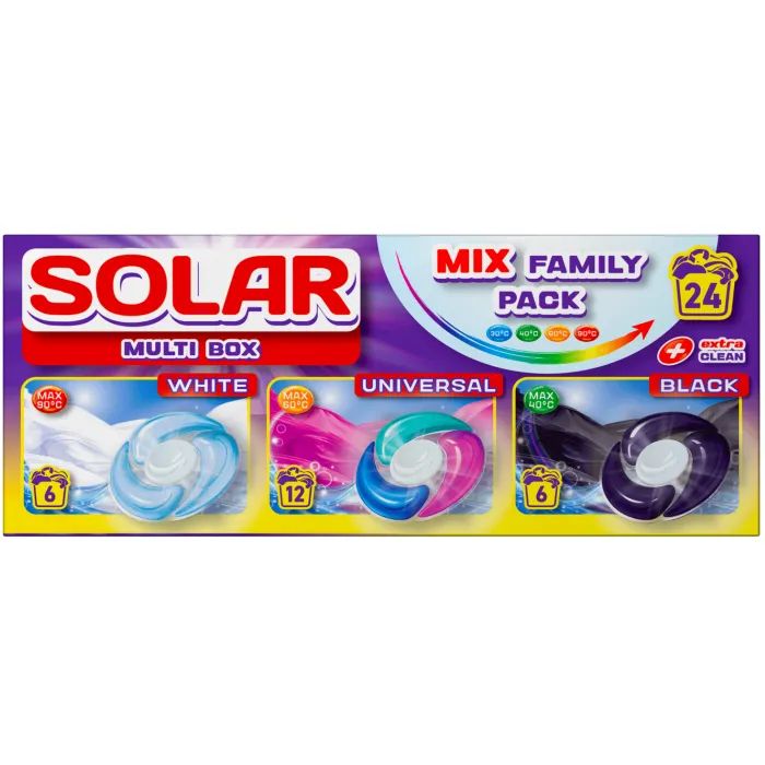Капсулы для стирки Solar Household Multi Box White + Universal + Black 24 шт. (4820269930391)