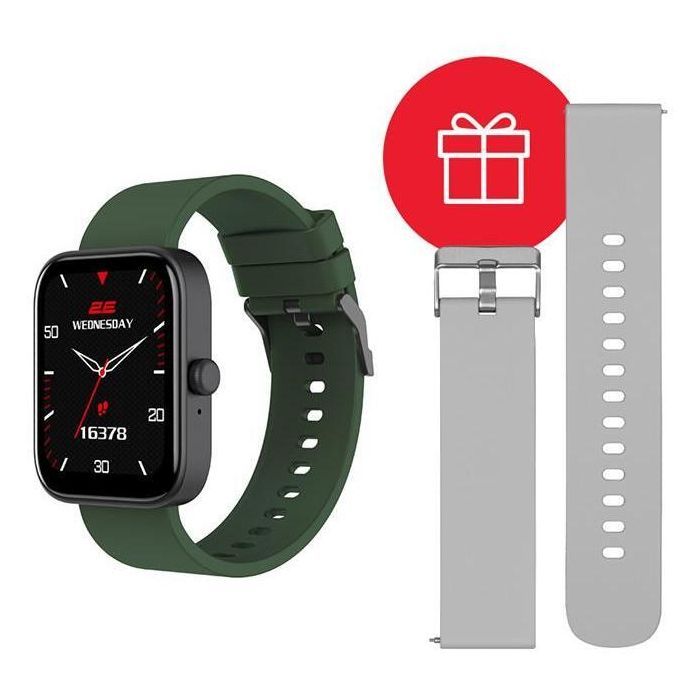 Смарт-часы 2E Alpha SQ Music Edition 46mm Black-Green + ремінець сірий (2E-CWW40BKGN-WS)