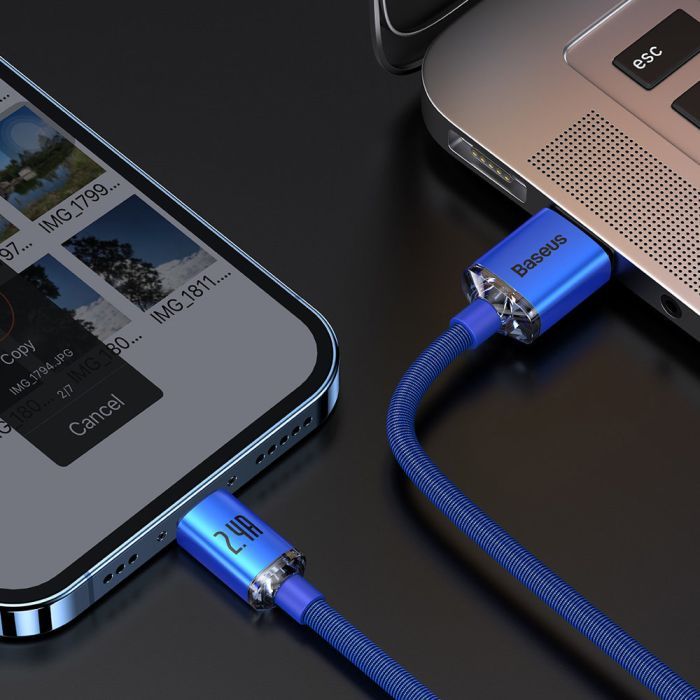 Дата кабель USB 2.0 AM to Lightning 1.2m 2.4A blue Baseus (CAJY000003) зображення 7