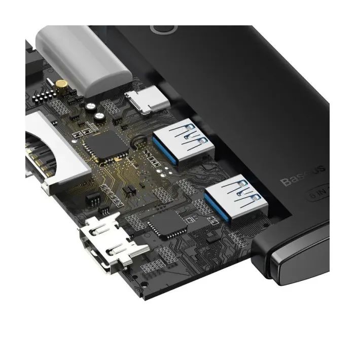 Концентратор Baseus USB-C 6-in-1 HDMI + 2xUSB 3.0 + USB-C + SD/TF black (WKQX050001) зображення 8