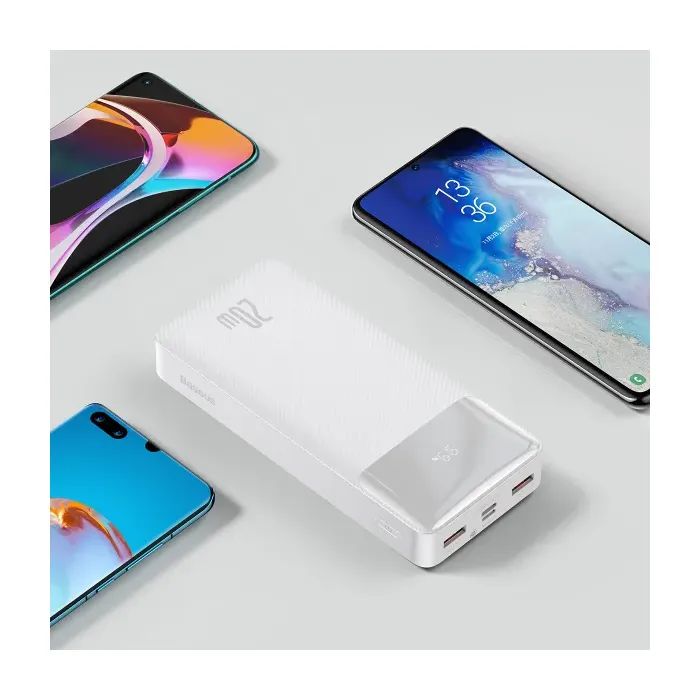 Батарея універсальна Baseus Bipow 20000mAh, Input(microUSB,Type-C), Output(2хUSB,Type-C), White (PPBD20K) зображення 10