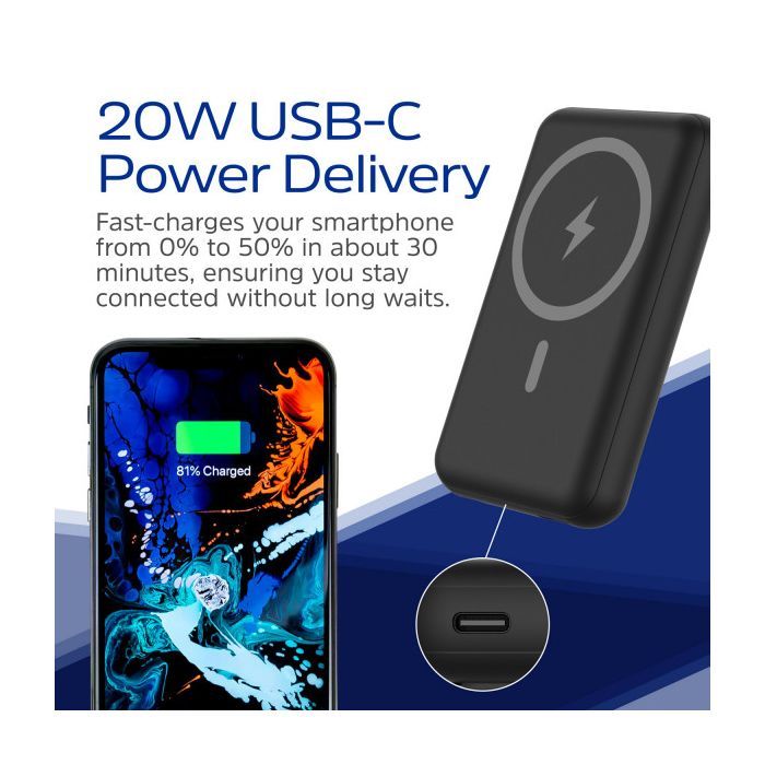 Батарея универсальная Energizer Magnetic Wireless 10000mAh 22.5W PD USB-A, USB-C In/Out, Black (QM10002PQ) изображение 9