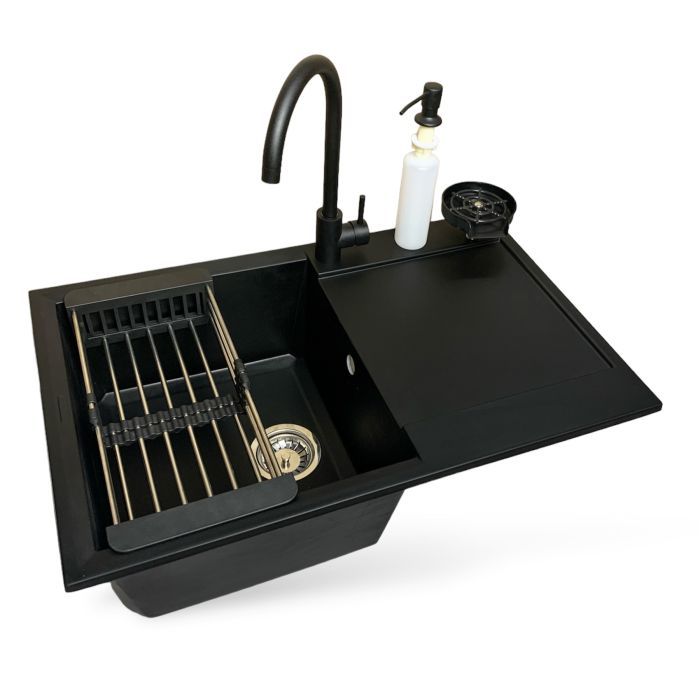 Мийка кухонна Adamant Horizon антрацит + змішувач + дозатор + ополіскувач склянок + кола (4824296106315)