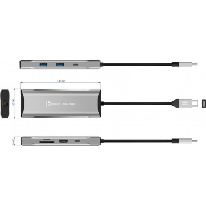 Порт-реплікатор J5create Dock-Station USB-C 10Gbps, 7-in-1 (хаб/HDMI/PD/картридер) (JCD393-N) зображення 6