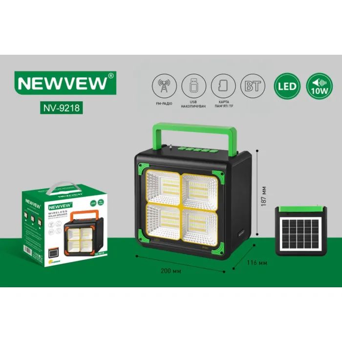 Акустическая система NEWVEW NV-9218 Solar Panel/BT/USB/TF/FM Blue (NWVW-NV-9218-BL) изображение 4