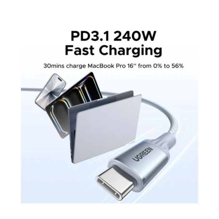 Дата кабель USB-C to USB-C 2.0m PD3.1 240W 480Mbps braided Starlight blue Ugreen (75732) зображення 2