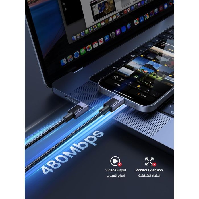 Дата кабель USB-C to USB-C 2.0m PD3.1 240W 480Mbps braided black Ugreen (75732) изображение 4