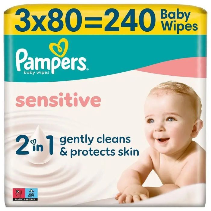 Детские влажные салфетки Pampers Sensitive 3 x 80 шт (240 шт) (8006530134521) изображение 2
