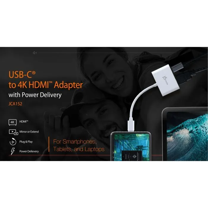 Переходник USB-C M to HDMI F + USB-C F PD100W white J5create (JCA152-N) изображение 6