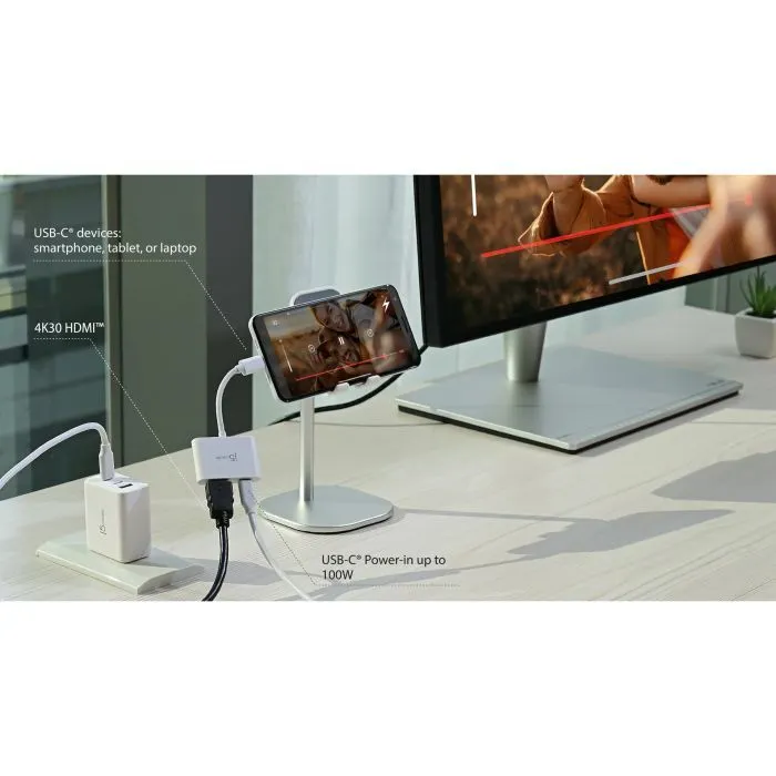 Переходник USB-C M to HDMI F + USB-C F PD100W white J5create (JCA152-N) изображение 7
