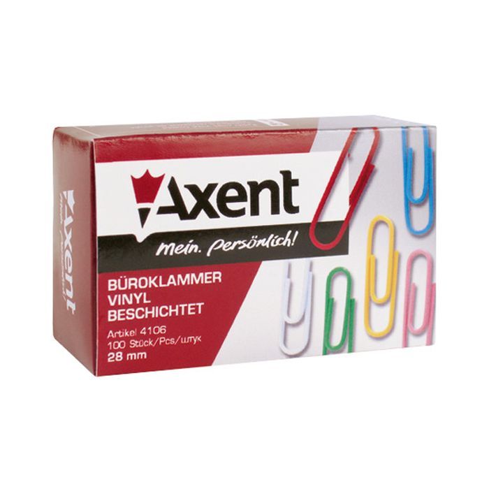 Скрепки канцелярские Axent rounded, colored, 28 мм, 100 шт. (4106-А) изображение 2