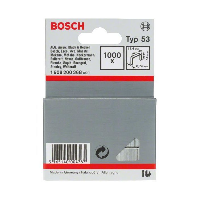 Скоби для будівельного степлера Bosch 14мм ТИП 53, 1000шт (1.609.200.368)