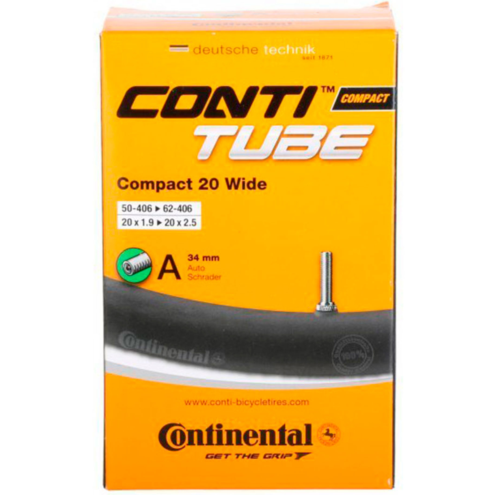 Велосипедная камера Continental Compact 20"x1.9-2.5 wide 50-406 / 62-451 RE AV34mm (181271)
