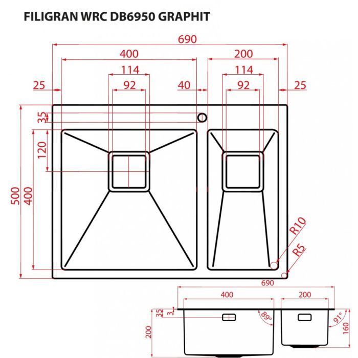 Мийка кухонна Weilor FILIGRAN WRC DB6950 GRAPHIT зображення 9