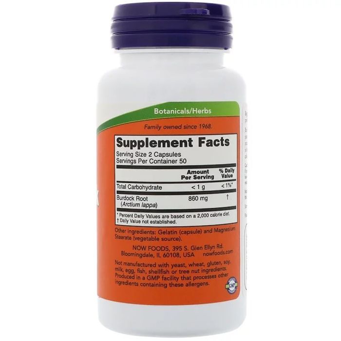 Травы Now Foods Корень лопуха 430мг, Burdock Root, 100 капсул (NOW-04608) изображение 2