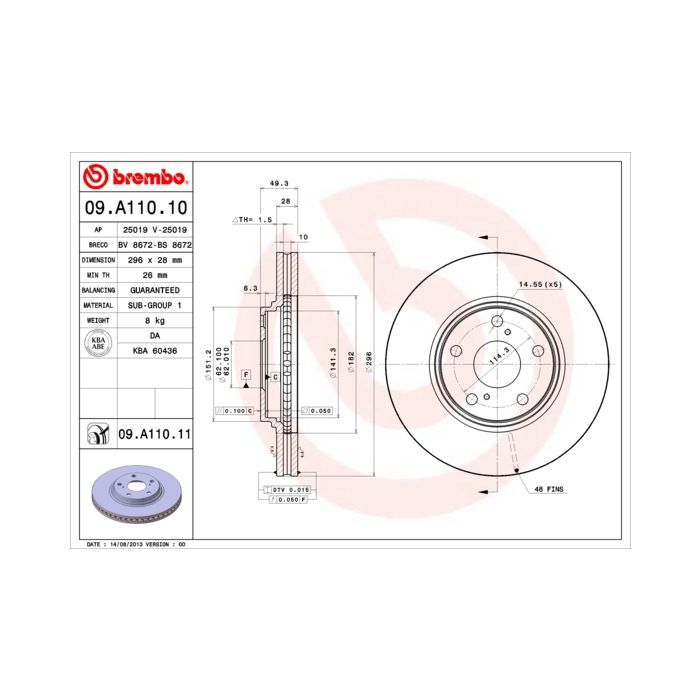 Гальмівний диск Brembo 09.A110.11
