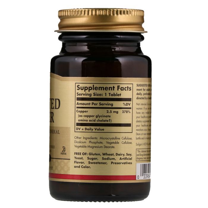 Минералы Solgar Хелатна Мідь, Chelated Copper, 100 таблеток (SOL-00640) изображение 2