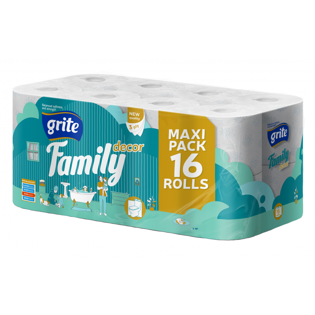 Туалетная бумага Grite Family Decor 3 слоя 16 рулонов (4770023345490)