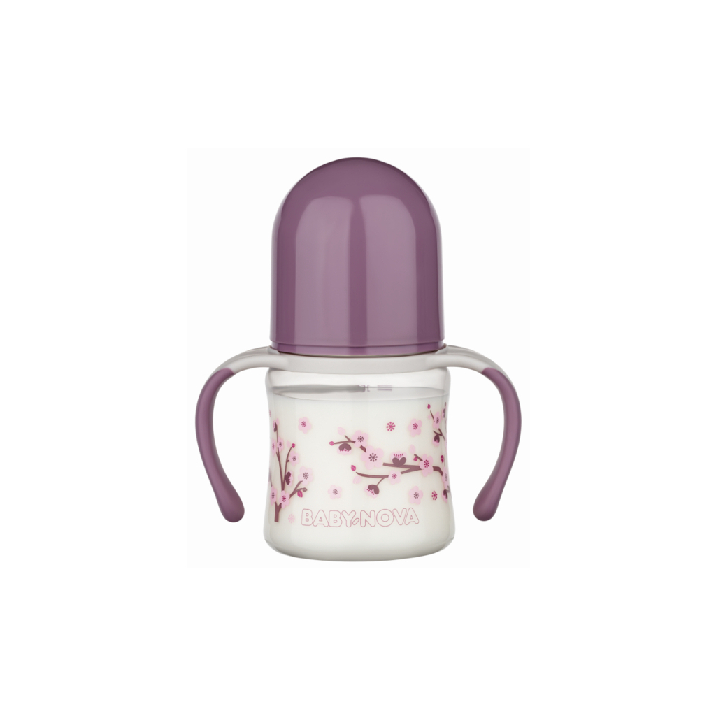 Бутылочка для кормления Baby-Nova Декор, с широким горлышком и ручками, 150 мл, лиловый (3966383)