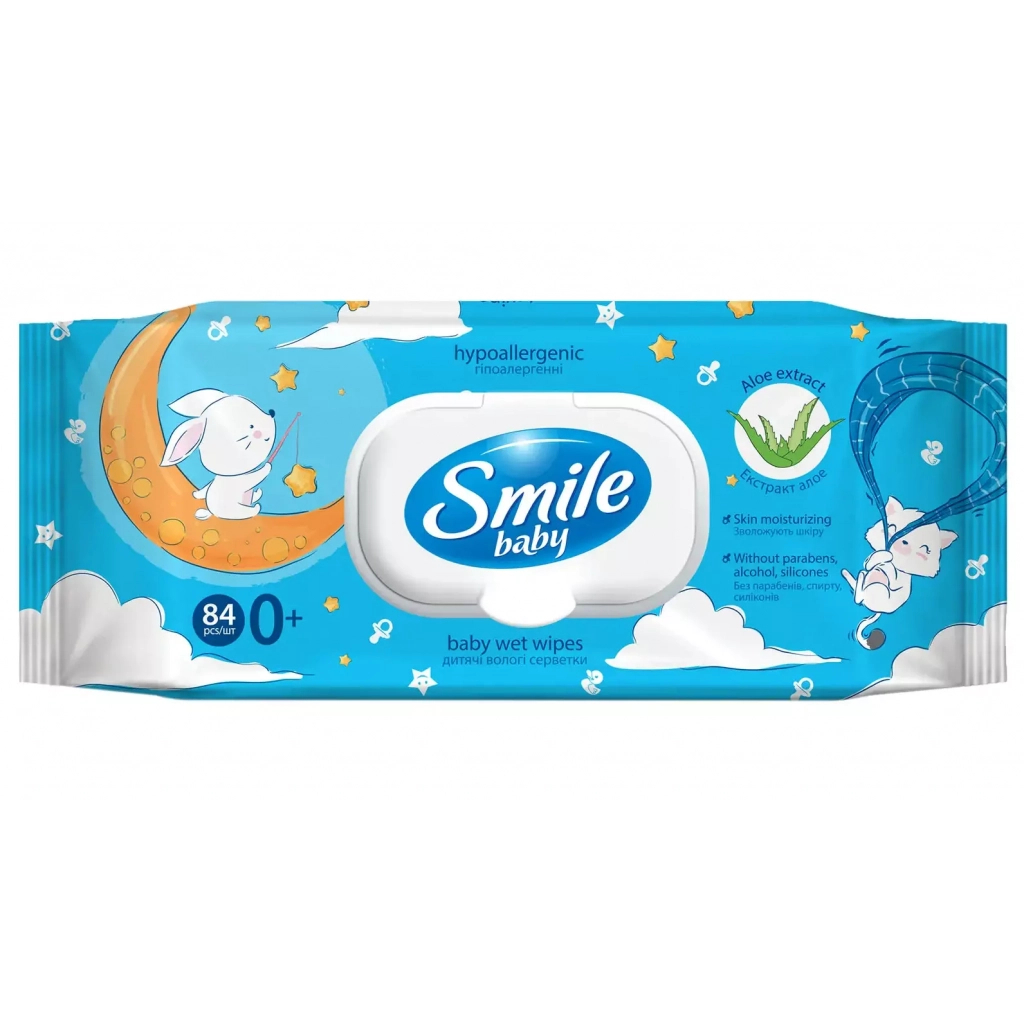Дитячі вологі серветки Smile baby Екстракт алое з клапаном 84 шт (42107450)