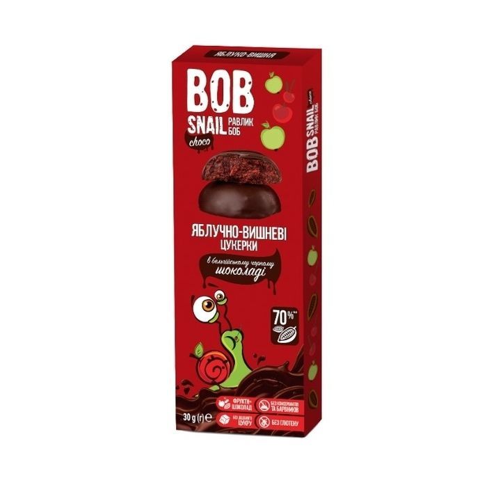 Конфета Bob Snail Улитка Боб яблочно-вишневый в черном шоколаде 30 г (4820219341291)