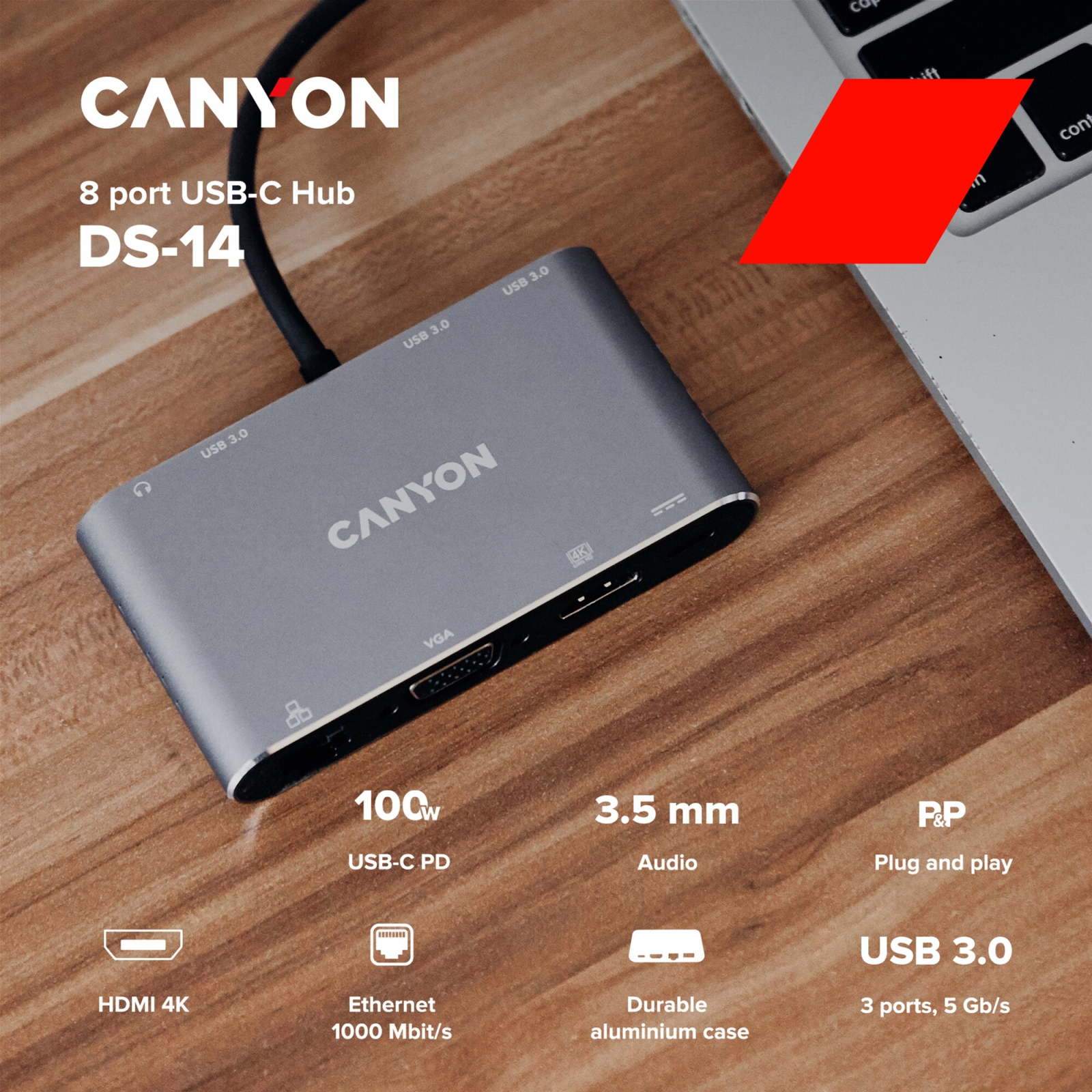 Порт-реплікатор Canyon 8-in-1 USB-C (CNS-TDS14) зображення 2