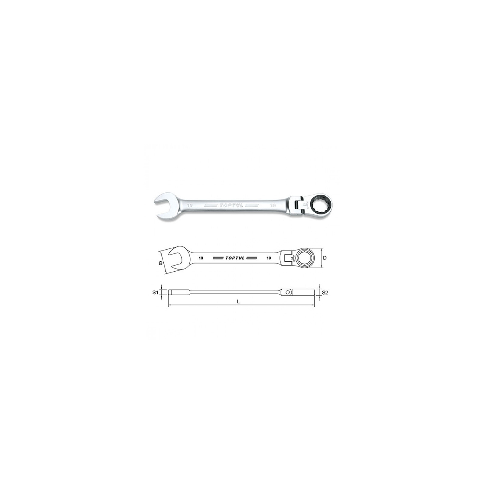 Ключ Toptul рожково-накидной трещоточный с шарниром 11мм (AOAH1111) изображение 2