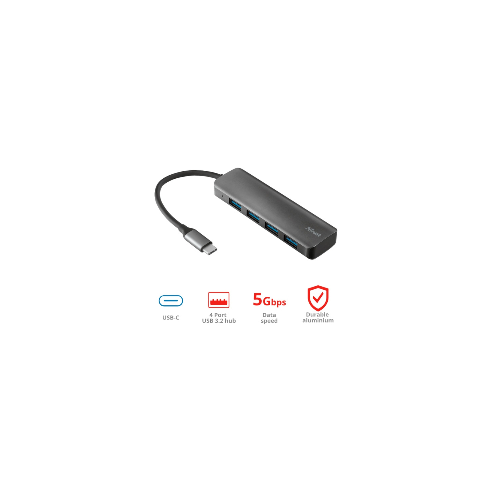 Концентратор Halyx Type-C to 4-Port USB-A 3.2 Grey Trust (24948_TRUST) изображение 8