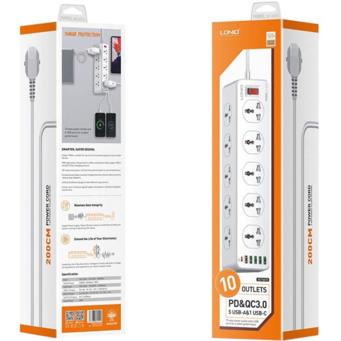 Мережевий фільтр живлення LDNIO SC10610, 5роз + 3USB (SC10610) зображення 4