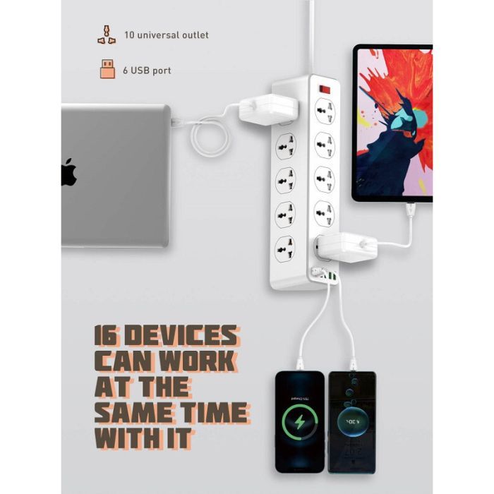 Мережевий фільтр живлення LDNIO SC10610, 5роз + 3USB (SC10610) зображення 6