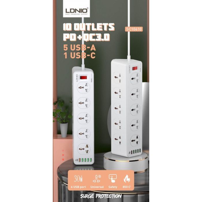 Мережевий фільтр живлення LDNIO SC10610, 5роз + 3USB (SC10610) зображення 7