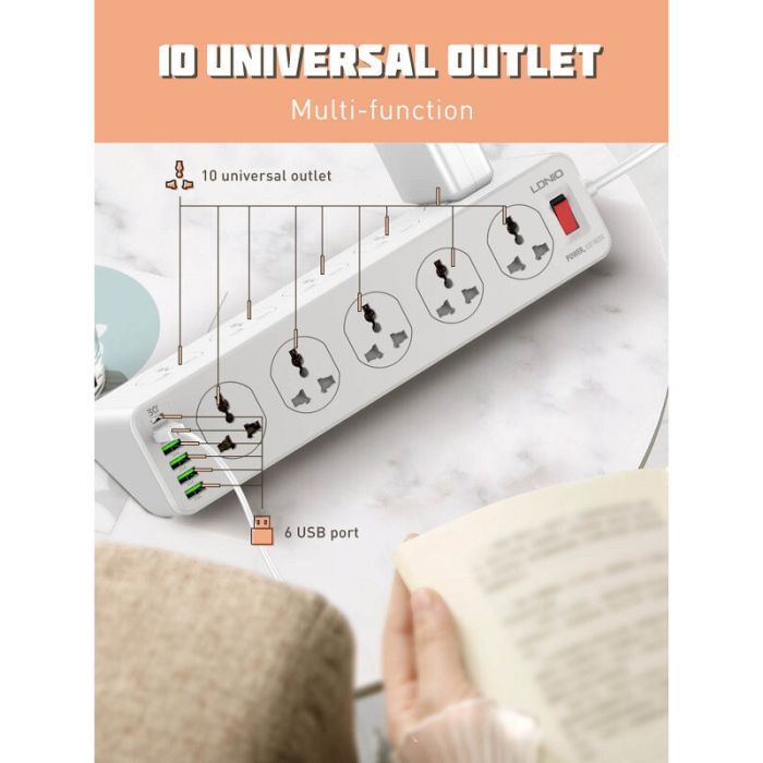 Мережевий фільтр живлення LDNIO SC10610, 5роз + 3USB (SC10610) зображення 9