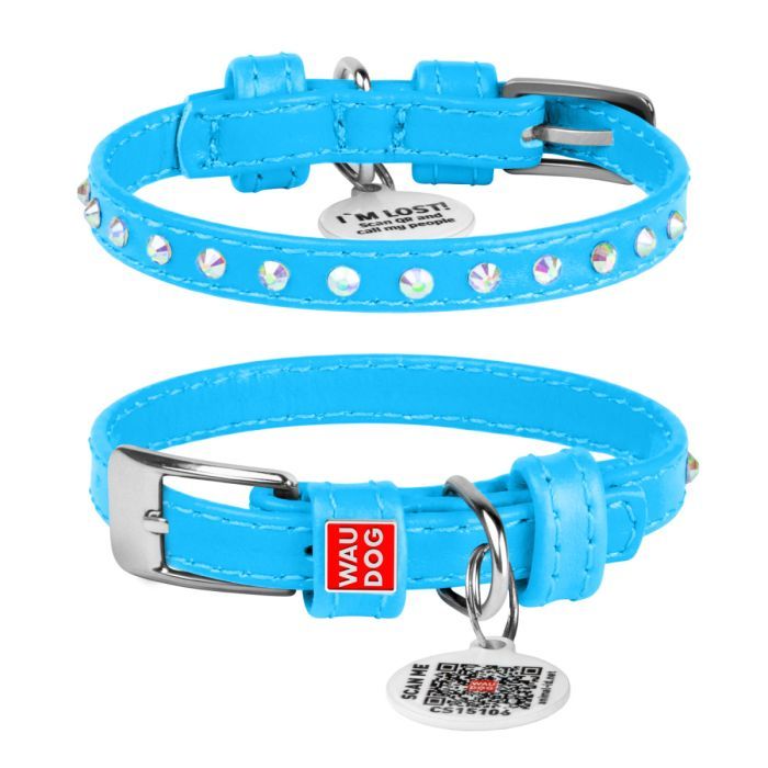 Ошейник для животных WAUDOG Glamour з QR-паспортом з стразами XXS2 Ш 9 мм Д 19-25 см ментоловий (325213)