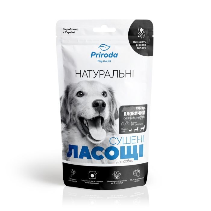 Лакомство для собак Priroda Рубец говяжий сушеный слайсами 500 г (4823082435760)