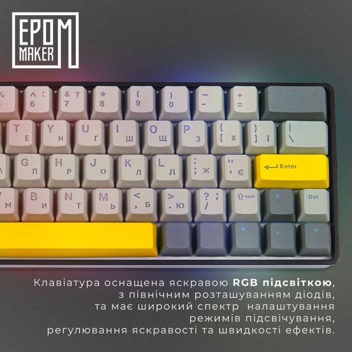 Клавиатура Epomaker EP64 60 Mulan Switch Hot-Swap RGB Wireless/Bluetooth/USB UA Black (EP64-B-M) изображение 7