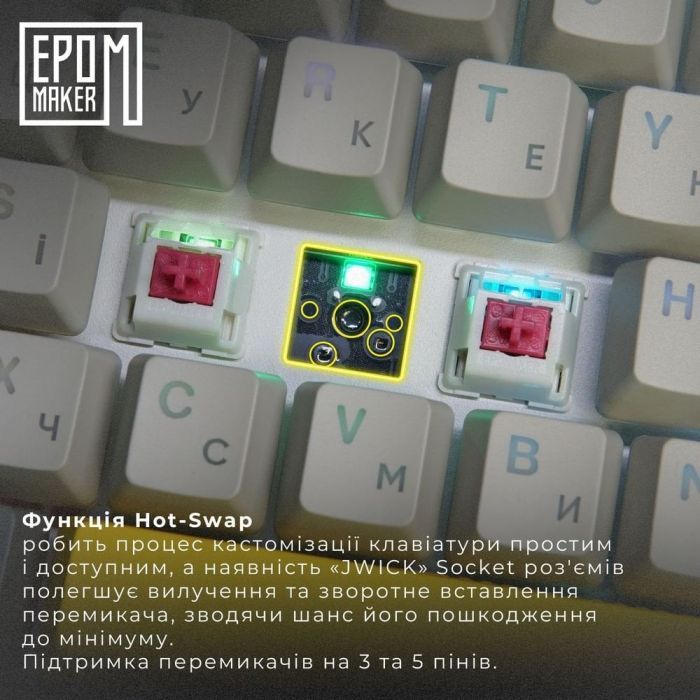 Клавиатура Epomaker EP64 60 Mulan Switch Hot-Swap RGB Wireless/Bluetooth/USB UA Black (EP64-B-M) изображение 9