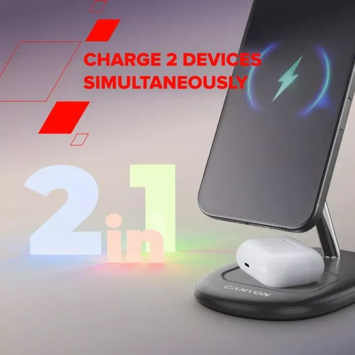 Зарядний пристрій Canyon wireless charger WCS-205 15W Qi2 2in1 Black (CNS-WCS205B) зображення 12