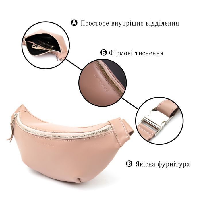 Сумка Grande Pelle Кожаная поясная Розовая (11359) изображение 4