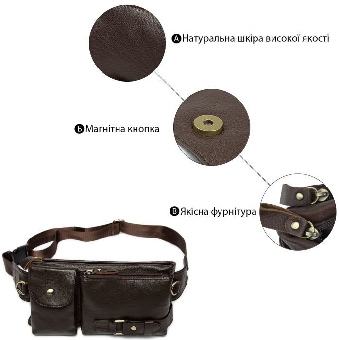 Сумка Vintage Поясная мужская Коричневая (14747) изображение 4