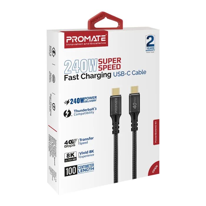 Дата кабель USB-C to USB-C powerbolt240-2m.black Promate (powerbolt240-2m.black) изображение 2