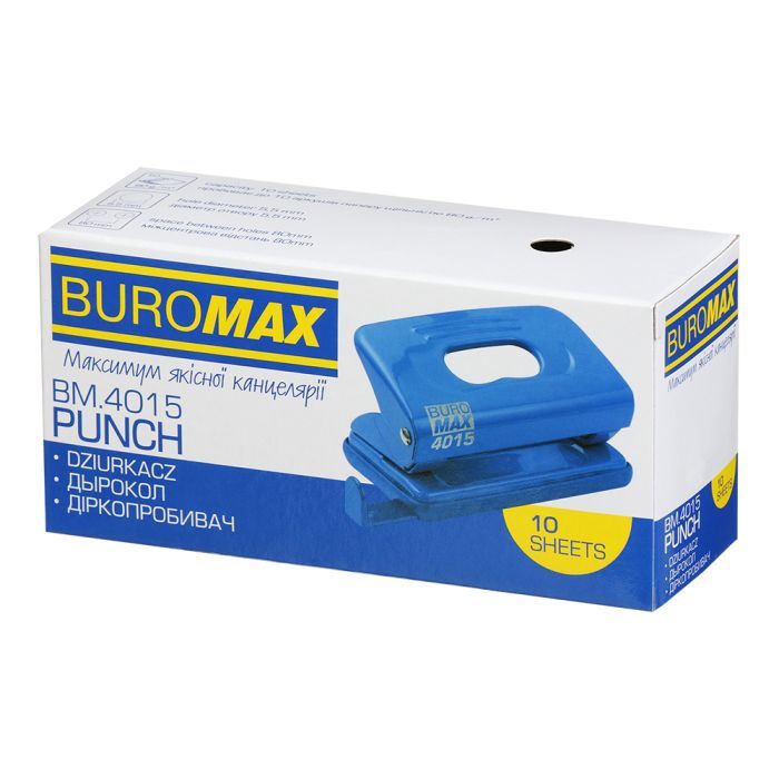 Дырокол Buromax пластиковый, до 10 листов, 120 х 58 х 59 мм, синий (BM.4015-02) изображение 7