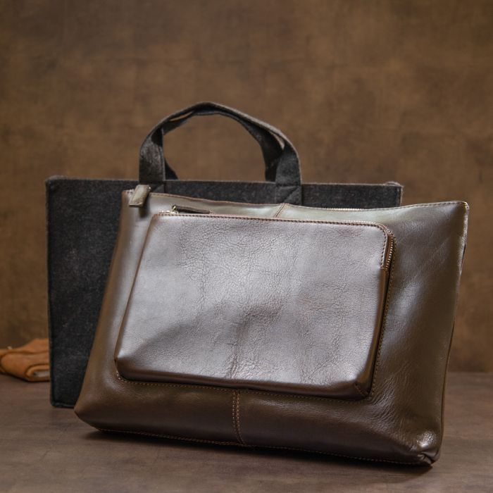 Сумка Grande Pelle Кожаная мужская Коричневая (11438) изображение 11